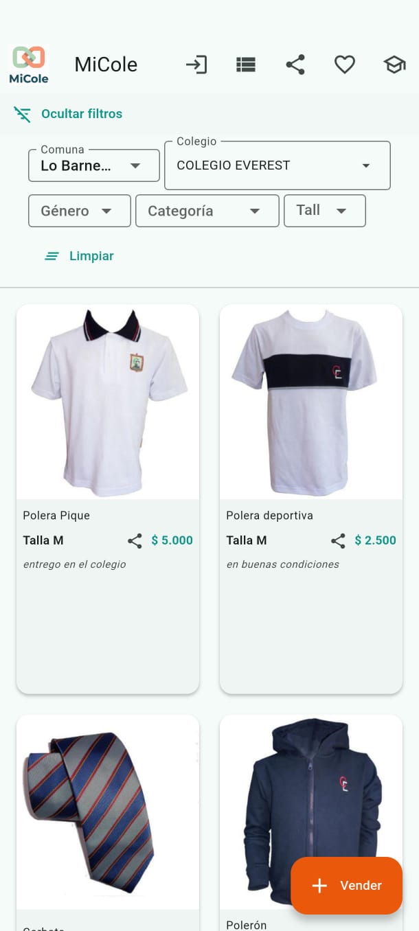 Muro de publicaciones por colegio